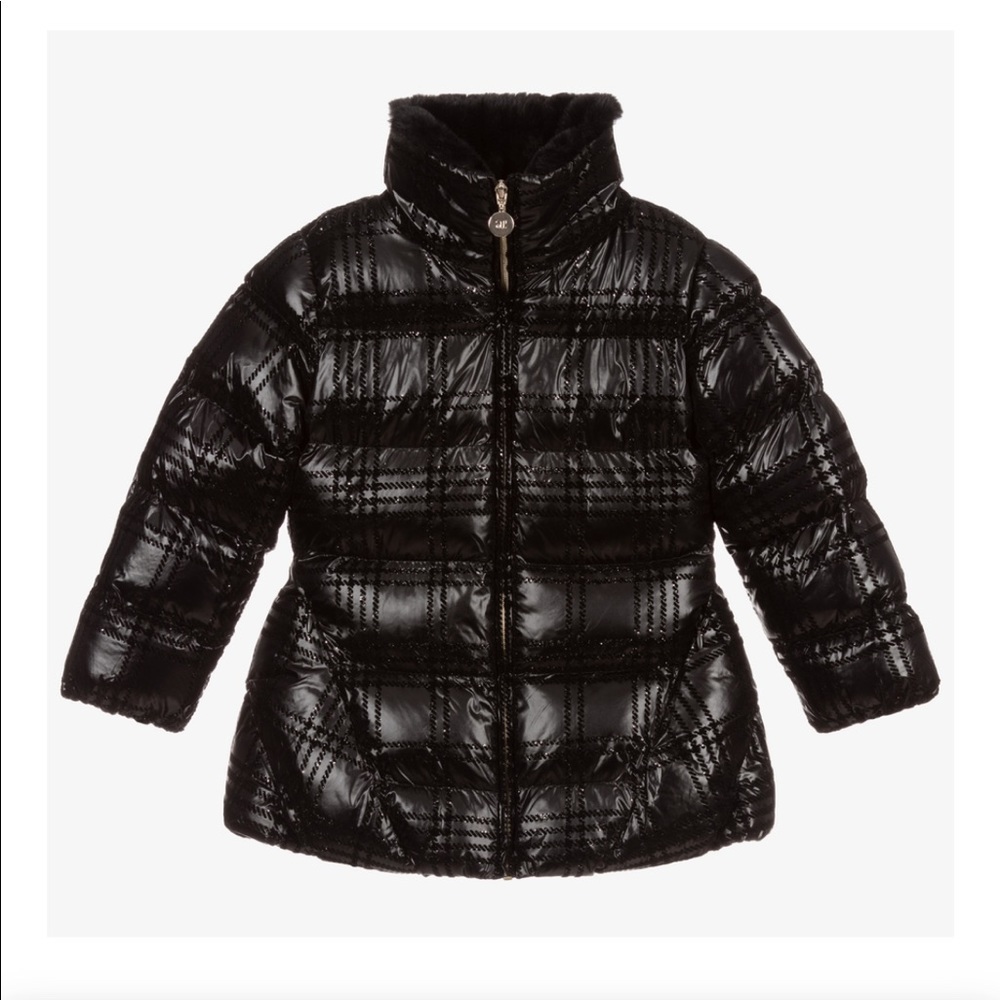 Abel & Lula girls black checkered puffer coat